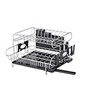 Gominimo 2-Tier Dish Rack with 360 Degree Swivel Spout Drainboard, Dish Drainers with Utensil Holder for Dish/Knifes/Cup/Cutting Board and Anti-Scratch Cup Holder, Black