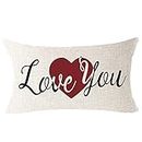 Happy Valentine's Day Heart-Shaped Pattern Love You to My Girlfriend to My Wife Blessing Birthday Gift Cotton Linen Square Throw Waist Pillow Case Decorative Cushion Cover Pillowcase Sofa 12"x 20"