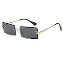 LASPOR Retro Rimless Rectangle Sunglasses for Women Men Tinted Lens Gold Metal Frameless Vintage Square Glasses, Black, One Size