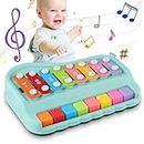 Evoloo Baby Xylophone Toys,2 in 1 Musical Instrument Toy for 6 12 18 Months Toddlers, Multi-Function Piano Drum Set for 1 Year Old Kids,Sensory Sound Early Learning Musical Toy