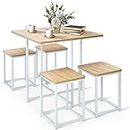 Giantex 5-Piece Dining Table Set for Small Space, Kitchen Dinner Table with 4 Square Stools, Compact Home Dining Set for 4, Dining Room Table Set for Breakfast Nook (Natural)