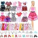43Pcs Doll Clothes and Accessories Set Compatible with Barbie Doll, with 10 Suspender Dress 3 Fashion Dress 20 pcs Shoes 10 Accessorie for 11.5'' Doll Girls Birthday Easter Gift, in Random