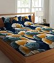 RD TREND King Size Cotton Feel 210Tc All Over Elastic Fitted Size (72"x78"x8" inch) Double Bedsheet with 2 Pillow Covers Color- Teal Blue Pattern-Floral