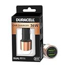 Duracell 36W Fast Car Charger Adapter with Dual USB Port. Qualcomm Certified 3.0, Quick Charge. Compatible with iPhone, All Smartphones, Tablets & More - Copper & Black