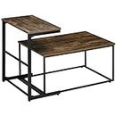 HOMCOM Nesting Tables Set of 2, Industrial Style Coffee Table Set with Metal Frame & Adjustable Foot Pads for Living Room, Bed Room, Brown