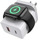 Apple Watch Charger,20W 3-in-1 Charging Block with Magnetic Wireless Charging and Dual Ports, Portable USB C Wall Charging Block Compatible with iPhone, Apple Watch Series