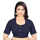 RP FASHION Women's Pure Cotton Blouse with U-Neck & Short Sleeve, Readymade Saree Blouse for Girls & Women, Solid Dark Blue Stretchable Comfy Stylish Ethnic Design - Size:32