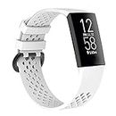Fleshy Leaf Bands Compatible with Fitbit Charge 4 Bands & Fitbit Charge 3 Bands, Soft Silicone Breathable Sport Band Replacement Wristbands with Air Holes for Charge 4 Charge 3 Charge 3 SE Fitness Tracker Women Men Small Large (Large, White)