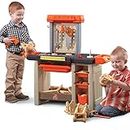 Step2 Handyman Workbench Werkbank für Kinder | Werkzeugbank in Orange mit 30-teiligem Zubehör Set & Behältern