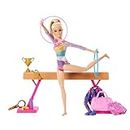Barbie - Ginnastica Artistica, playset con Bambola ginnasta bionda, Tuta per Il Riscaldamento, Trave, Fermo a C per Le acrobazie e 10+ Accessori Inclusi, Giocattolo per Bambini, 3+ Anni, HRG52