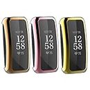 3-Pack Screen Protector Compatible with Fitbit Inspire 2 All-Around Case, Soft TPU Plated Protective Cover Waterproof Bumper Frame for Inspire 2 Smartwatch (Pink+Gold+Rose Gold)