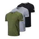 frueo Men's 3 Pack Workout Shirts Dry Fit Moisture Wicking Short Sleeve Mesh Athletic T-Shirts, 00618 Black Gray Green, 4X-Large