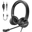 EKSA Wired Headset with Microphone, On Ear Computer Headsets 3.5mm Jack with Volume & Mic Mute Button, Lightweight Noise Cancelling Headphones for PC Laptop Call Center Work Office Skype