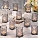 DARJEN Grey Votive Candle Holders Set of 36- Glass Candle Holders Bulk for Flameless LED Tea Waxes, Vintage Candle Holder for Wedding & Home Table Decor, Vintage Parties