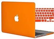 TOPIDEAL 2 in 1 -[EU/UK Keyboard Version]-Matte Frosted Hard Shell Case Cover for 13-inch MacBook Pro 13.3" with Retina Display Model A1425 /A1502 (NO CD-ROM Drive) + Keyboard Cover -Orange