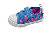 Girls Canvas Pumps Infant Trainers Summer Shoes Denim with Pink Butterflies and Double Velcro Strap Closure Child Size 8