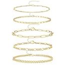 Gokeey Reoxvo Gold Bracelets Jewelry Gifts Set for Women Fashion Dainty Gold Adjustable Layered Link Chain Bracelet Pack for Women 14K Real Gold Cute 5pcs
