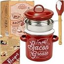 Ayerphalo Bacon Grease Container with Strainer - 46OZ Large Capacity, With Silicone Wooden Spatula, Enamel Bacon Grease Keeper for Bacon Drippings, Farmhouse Red Kitchen Decor, Dishwasher Safe
