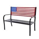 BACKYARD EXPRESSIONS PATIO · HOME · GARDEN 906727-NM Outdoor Patio Metal Welcome Bench-American Flag-55 Inch-Red/White/Blue-Backyard Expressions