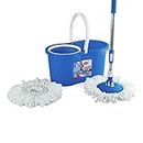 Cello Kleeno Compacto Spin Mop with 2 Refill | 360 Degree Rotating Mop | Extendable Rods with Handle Lock | Floor Cleaning Mop | Mop with Bucket | Blue
