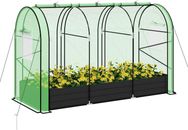 NEDYO 8x3x5ft Galvanized Raised Garden Bed with Cover, Greenhouse w/ Metal Pl...