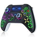 LED Wireless Controller for PS4, RGB Lighting Gamepad for Playstation 4/PS4 Slim/PS4 Pro with Turbo/6-Axis Motion Sensor/1200mAh Battery/3.5mm Audio Jack - Black
