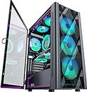 MUSETEX ATX PC Case Pre-Install 6 x 120 mm PWM ARGB Fans, Polygonal Mesh Computer Gaming Case, Opening Tempered Glass Side Panel Mid-Tower Case, USB 3.0 x 2, Black, NN8