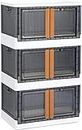 EVVIX® Stackable Storage Bins with Lids- Office Organization, Collapsible Storage Bins, Plastic Closet Organizers and Storage, Folding Storage Box, File Cabinet, Double Door Front Opening (2)