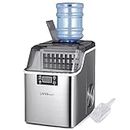 LIVINGbasics Ice Maker Countertop, Dual Way Water Filling, 3.2L Stainless Steel Ice Machine, 44lbs Per Day, 24 Cubes Ready in 14 Mins & Self-Cleaning Function, Ice Thickness Controlling, Silver