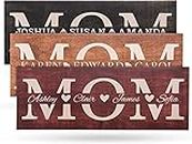 Mothers Day Gifts - Mom Sign Personalized with Kids Names - 4 Wooden Colors, 5 Fonts, 2 Sizes - Custom Rustic Wood Mom Sign
