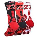 Disile Elite Basketball Socks, 3 Pack Cushioned Sports Socks Crew Socks for Men & Women, No.23, Large