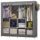 UDEAR Portable Closet Large Wardrobe Closet Clothes Organizer with 6 Storage Shelves, 4 Hanging Sections 4 Side Pockets,Grey