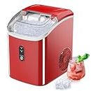 Nugget Ice Maker Countertop, Portable Crushed Sonic Ice Machine, Self Cleaning Ice Makers with One-Click Operation, Chewable Pebble Ice in 7 Mins, 34Lbs/24H with Ice Scoop for Home Bar Camping RV(Red)