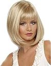 Pkouocry Fashion Short Bob Gold Wigs with Bangs Synthetic Heat Resistant Wigs for Women Cosplay Party