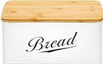 RoyalHouse Modern Metal Bread Box with Bamboo Cutting Board Lid, Bread Storage Container for Kitchen Counter, Vintage Kitchen Decor Organizer