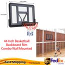 Basketball Backboard Rim Combo Wall Mounted Basket Ball Hoop Shatterproof 44Inch