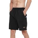 BASUDAM Men's Athletic Shorts Thin Quick Dry Lightweight Zipper Pockets Running Shorts Tennis Outdoor Sports Black M