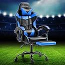 Artiss Gaming Chair Ergonomic Office Chairs Height Adjustable Leather Computer Desk Seat with Lumbar Support Footrest and 135° Recline, High Back and 360°-Swivel Seating Blue for Executive Home