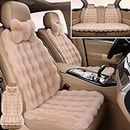 ZXCVB Luxury Thickened Plush Car Seat Cushion Set, Fluffy Car Seat Covers, Fuzzy Car Seat Covers, Automotive Seat Cover Accessories (9 Piece Set（Khaki）)