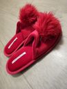 VICTORIA'S SECRET RED POMPOM FLUFFY SLIPPERS like New Condition Never Worn Sz M 