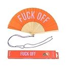 Fisura - Original handheld folding fan with message F*ck Off. Red wooden fan. Original holding Hand Fans. Birthday Gifts Wedding Party Decoration. Fan with hanger included