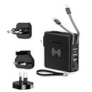 B-SPIN Wireless Travel Power Pack Universal 5 in 1 PD 20 Watt Adapter 10000 MAH Power Bank QI Charger with AU UK US KR UK Plugs (Black)