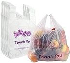Yesland 500 Ct Plastic Bags - Thank You Reusable Grocery Bag & Disposable T-shirts Carryout Shopping Bags - 13 x 7 x 21 Inch, 15 Mic, 0.6 Mil Bulk Shopping Bags for Grocery, Retail & Restaurants(Purple Flower)
