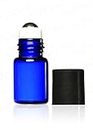 True Essence 2 ml, (5/8 Dram) Cobalt Blue Glass Micro Mini Roll-on Glass Bottles with Metal Roller Balls - Refillable Aromatherapy Essential Oil Roll On (72)