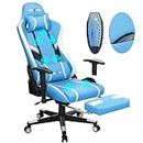 Douxlife Massage Gaming Chair 7-Point, Office Chair with Footrest and Lumbar Support, Adjustable Seat Height Ergonomic, Thickened and Widened Cushions Backrest, 175° Reclining Max, Light Blue