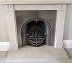 Victorian Silver Cameo Shell Cast Iron Arched Fireplace Insert + Gas Fittings