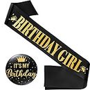 Sash di Birthday Girl Fascia per Compleanno e Distintivo di It's My Birthday Spilla a Bottone in Metallo Glitterato Decorazione per Festa Regalo di Ragazza Donna Accessori (Oro Nero)