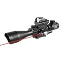 Pinty 4-12x50 EG Hunting Rifle Scope Rangefinder Optics Combo with Tactical Holographic Reflex Sight and Red Dot Laser Sight for 22mm Weaver-Picatinny Rail Scope Mount - Adjustable Reticle Crosshairs