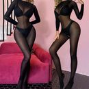 Womens Ultra Soft See-through Catsuit Open Crotch Jumpsuit Bodystocking Bodysuit