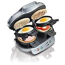 Hamilton Beach Dual Breakfast Sandwich Maker withAudible Digital Timer, Silver , 25490C